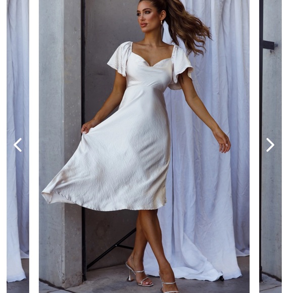 TIED BACK ASYMMETRICAL MIDI-DRESS CHAMPAGNE - Picture 4 of 5